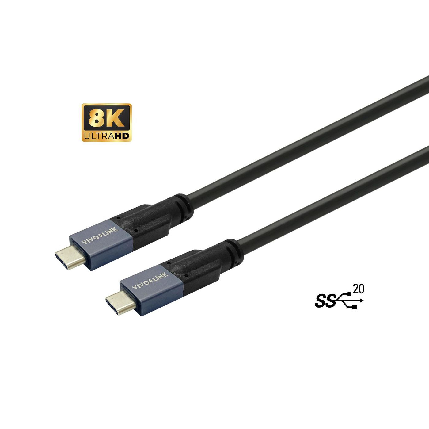 Vivolink PROUSBCMM7.5 USB-C Cable 7.5m – USB 3.2 Gen 2, 20Gbps, 100W Power Delivery, Black