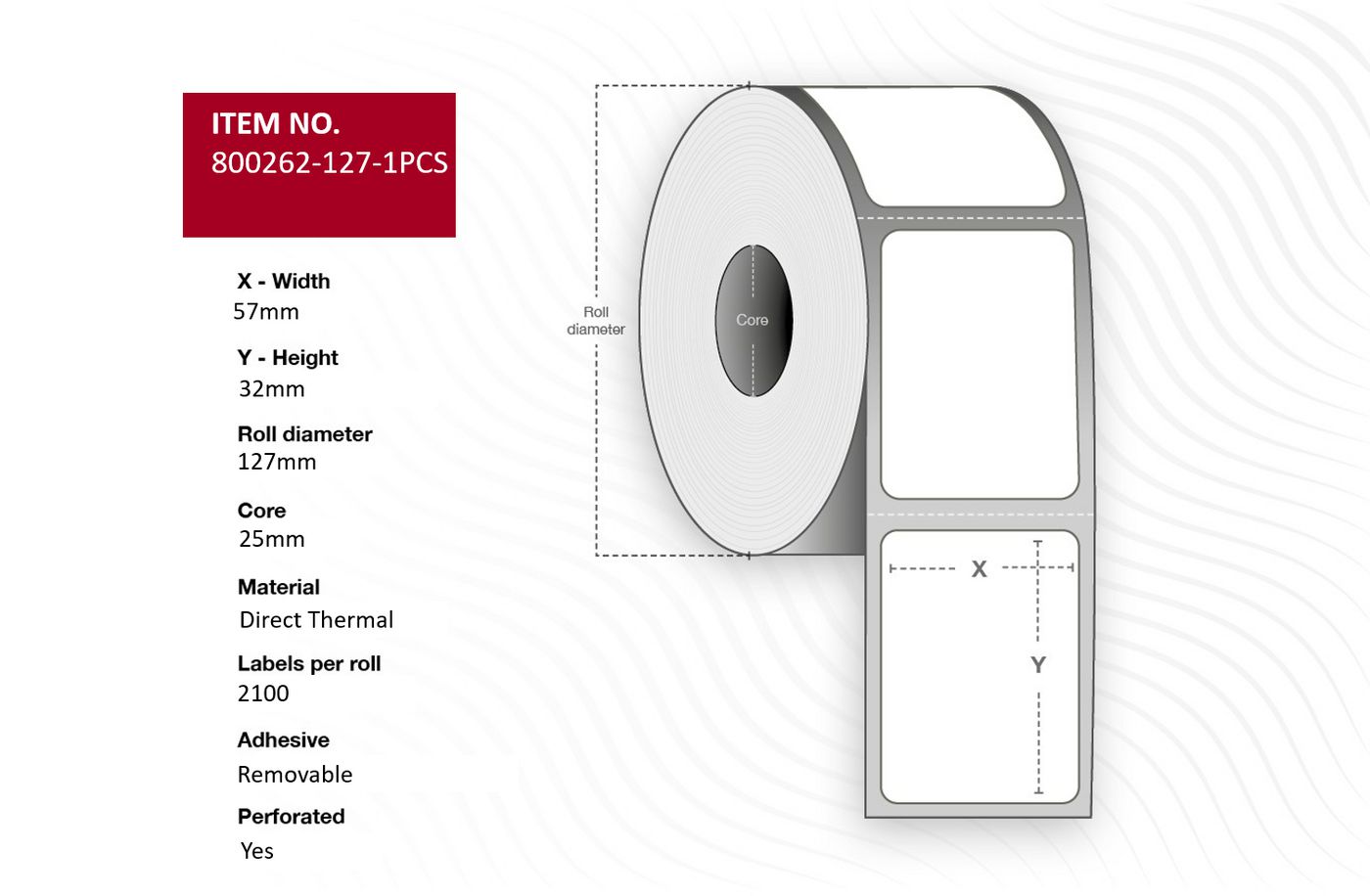 Capture 800262-127-1PCS Direct Thermal Printer Labels 57x32mm White Roll