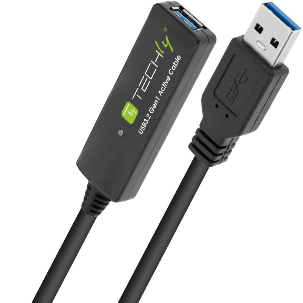 Techly ICUR30100G USB 3.2 Gen 1 Active Extension Cable 10m USB A Black