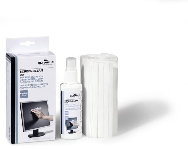 Durable 570700 Screen Cleaner Kit for Monitors, Glass & LCD – 125ml Fluid + 20 Cloths