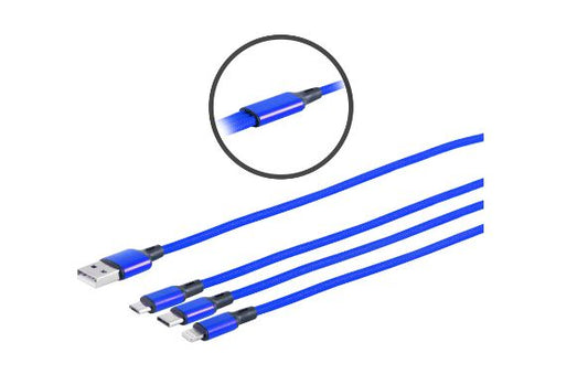 MicroConnect MC-USBA-3WAY USB-A Splitter Cable – 3-Way USB-C, Micro-B & Lightning, 1.2m Blue