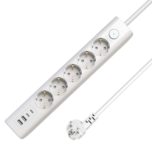 MicroConnect MC-GRU00515WS-USB 5-Way Schuko Power Strip with USB, 1.5m, White