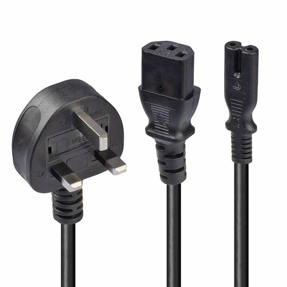 Lindy 30426 Power Cable – 2.5m UK 3 Pin Plug to IEC C13 & C7 Splitter, Black