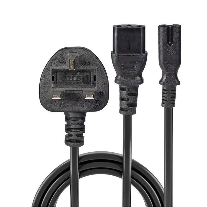 Lindy 30426 Power Cable – 2.5m UK 3 Pin Plug to IEC C13 & C7 Splitter, Black