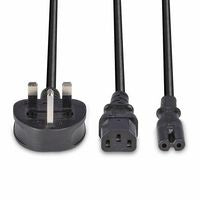 Lindy 30426 Power Cable – 2.5m UK 3 Pin Plug to IEC C13 & C7 Splitter, Black