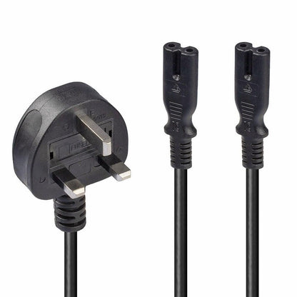 Lindy 30372 Power Cable – 2.5m UK 3 Pin Plug to 2 x IEC C7 Splitter, Black