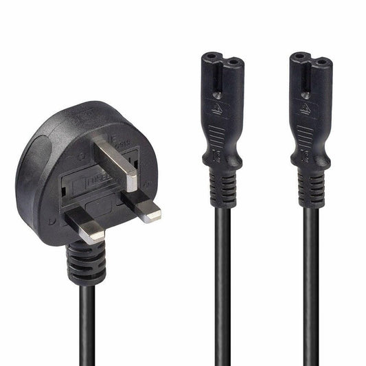 Lindy 30372 Power Cable – 2.5m UK 3 Pin Plug to 2 x IEC C7 Splitter, Black