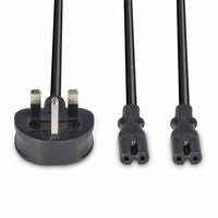 Lindy 30372 Power Cable – 2.5m UK 3 Pin Plug to 2 x IEC C7 Splitter, Black