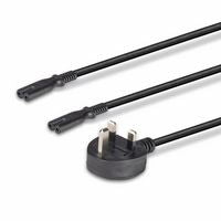 Lindy 30372 Power Cable – 2.5m UK 3 Pin Plug to 2 x IEC C7 Splitter, Black