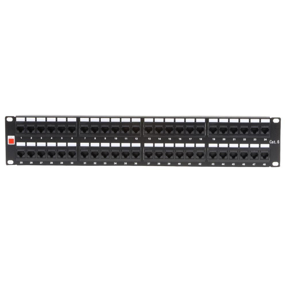 Lindy 12754 19" CAT6 2U 48 Port RJ-45 Patch Panel – Unshielded, Black, Rack Mount