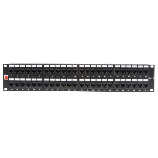 Lindy 12754 19" CAT6 2U 48 Port RJ-45 Patch Panel – Unshielded, Black, Rack Mount