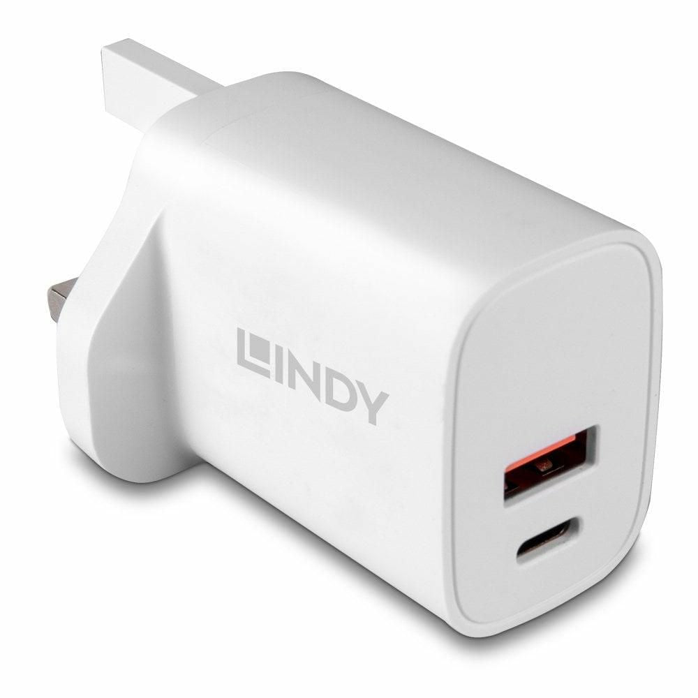 Lindy 73416 Smart Device Charger – 20W USB Type A & C Fast Charging, UK Plug