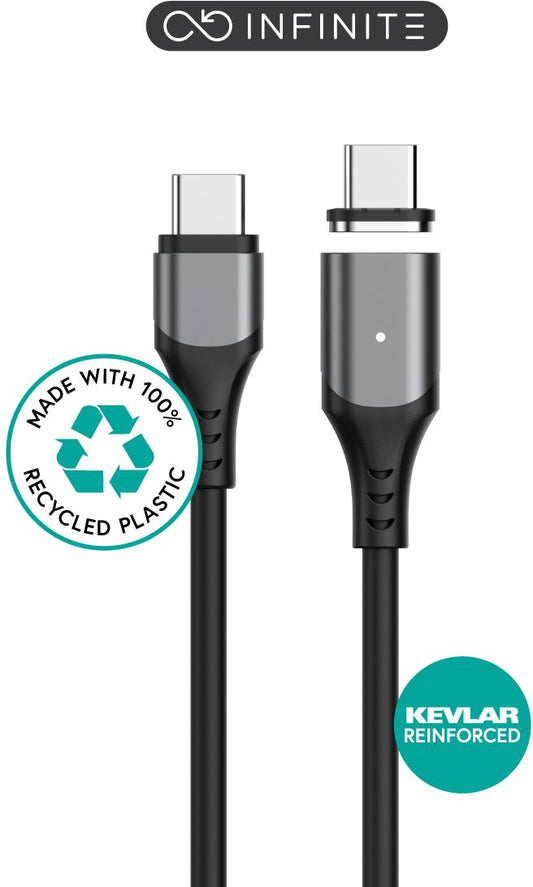 eSTUFF ES604265 INFINITE Super Soft Magnetic USB-C Cable 2m – 100W PD, 480Mbps, PVC-Free, Recycled Material