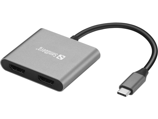 Sandberg 136-44 USB-C Dock – Dual HDMI, USB, Power Delivery, Aluminium
