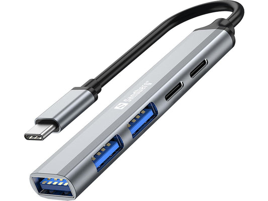 Sandberg 336-50 USB-C to 3xUSB-A + 2xUSB-C Hub – 5-Port Aluminium, 65W PD