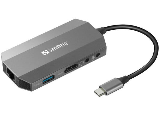 Sandberg 136-33 USB-C 6in1 Travel Dock – 4K HDMI, 100W PD, Card Reader