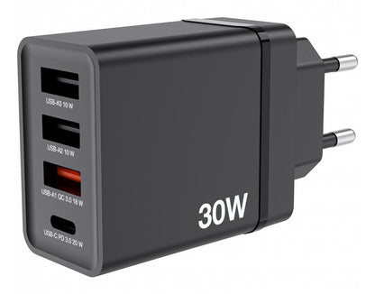 Verbatim 49700 4-Port USB Wall Charger – 30W Fast Charging, Black