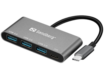 Sandberg 136-03 USB-C to 3xUSB 3.0 Hub + PD – Aluminium, 5000 Mbit/s