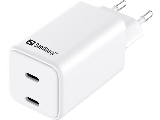 Sandberg 441-56 AC Charger Dual USB-C PD65W EU – Fast USB-C Charging Adapter