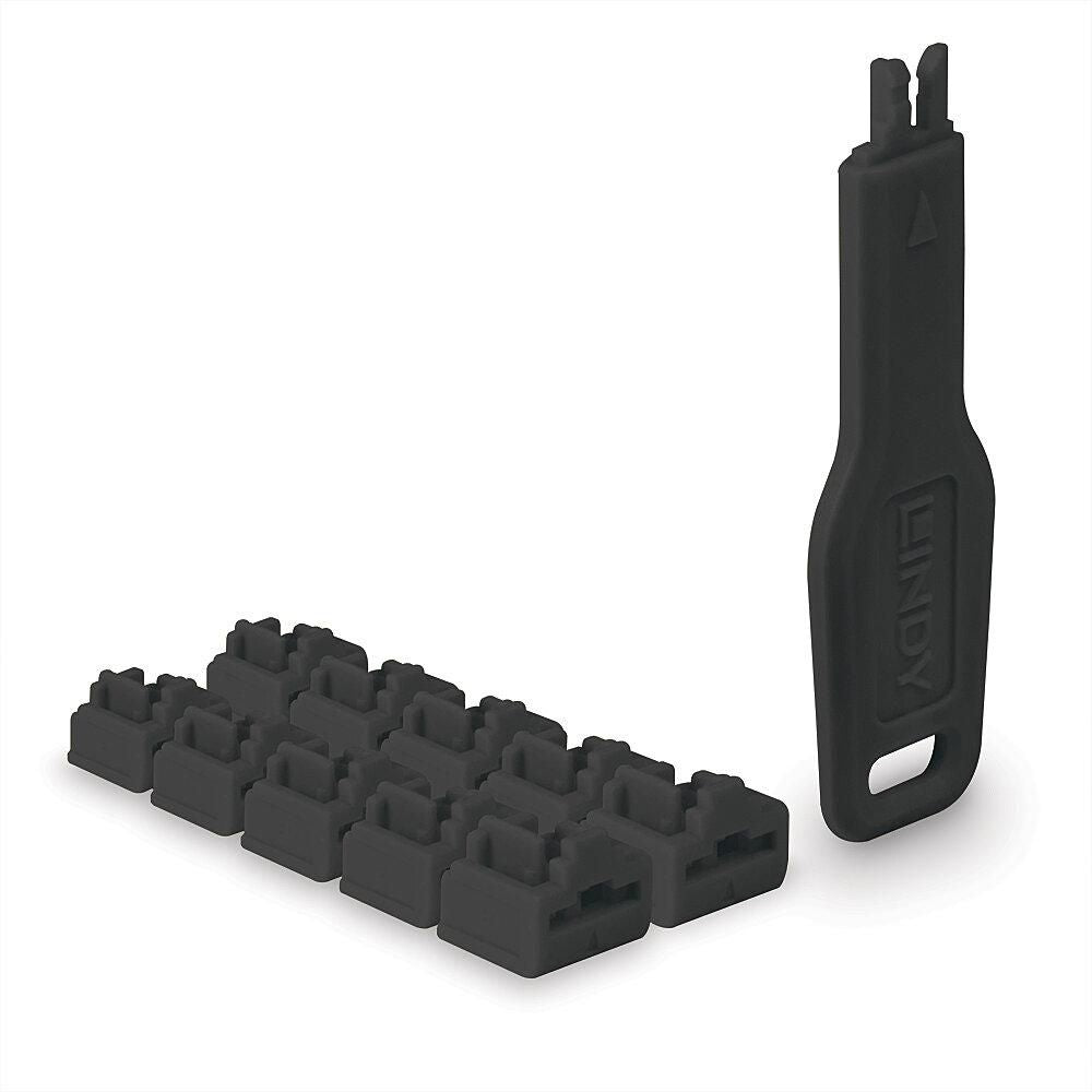 Lindy 47891 Port Blockers – RJ45 Black 10-Pack with Key