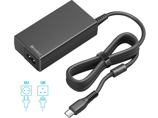 Sandberg 135-76 USB-C AC Charger PD65W – 65W Universal Power Adapter with EU & UK Plugs