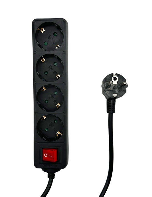 MicroConnect MC-GRU0045BS Power Strip – 4-Way Type F, 5m, Black, On/Off Switch