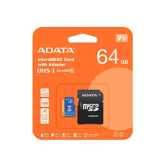 ADATA AUSDX64GUICL10A1-RA1 64GB MicroSDHC Memory Card UHS-I Class 10 85MB/s