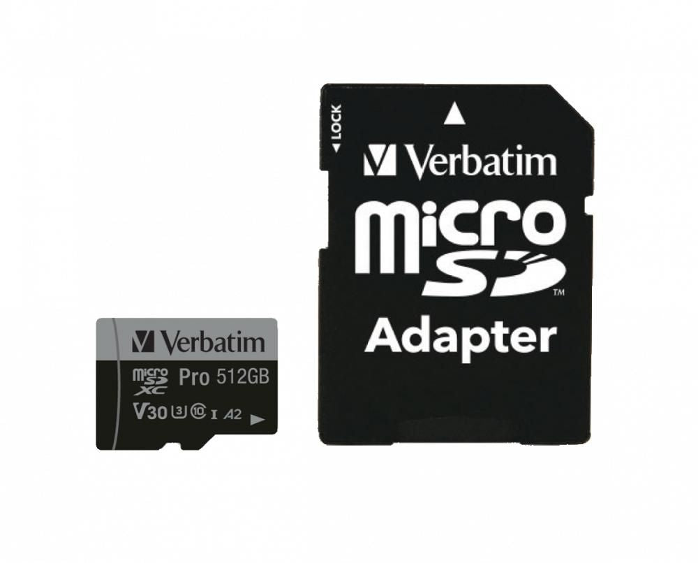 Verbatim 47046 MicroSDXC Card 512GB – UHS-I U3 V30 A2 100MB/s