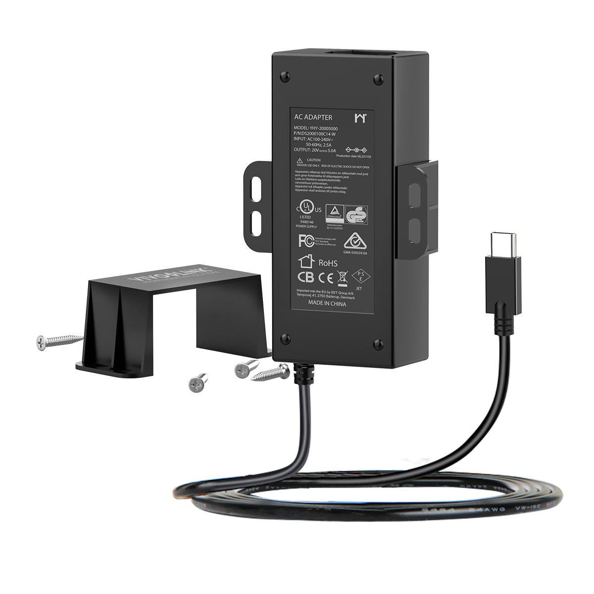 Vivolink VLUSBCPWR100 USB-C 100W PD Power Adapter with EU & UK Cables