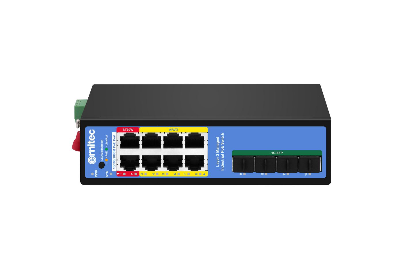 Ernitec ELECTRA-IM08-1GB Industrial Managed Network Switch – 8-Port PoE, 1000Mbps