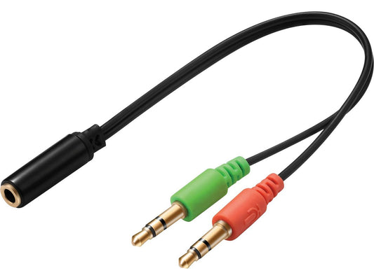 Sandberg 508-67 Headset Converter – 2 x 3.5mm Male to 3.5mm Female Audio Adapter, Black, RoHS