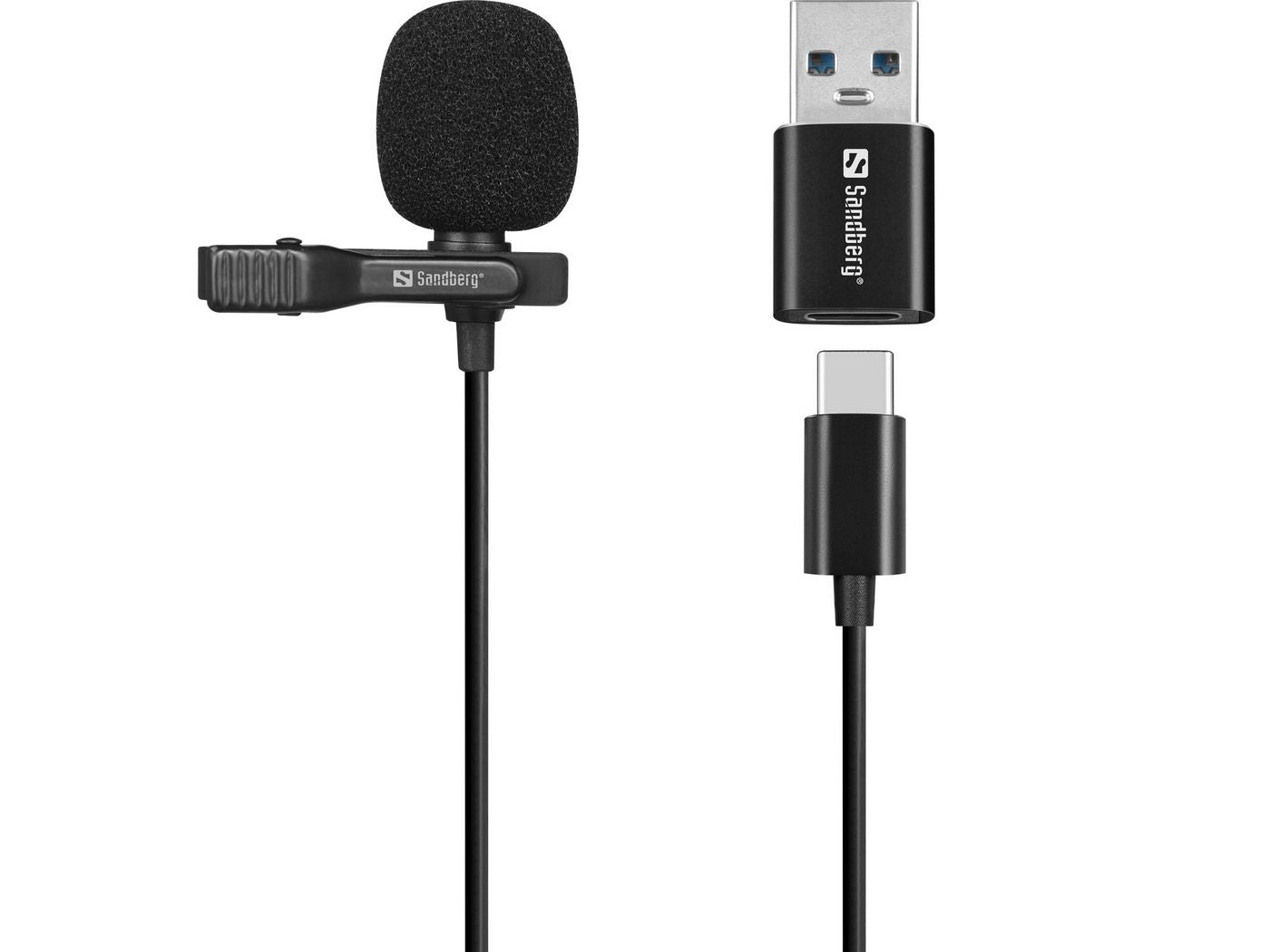 Sandberg 126-40 Streamer USB Clip Microphone – Lavalier, Omnidirectional, 3m Cable
