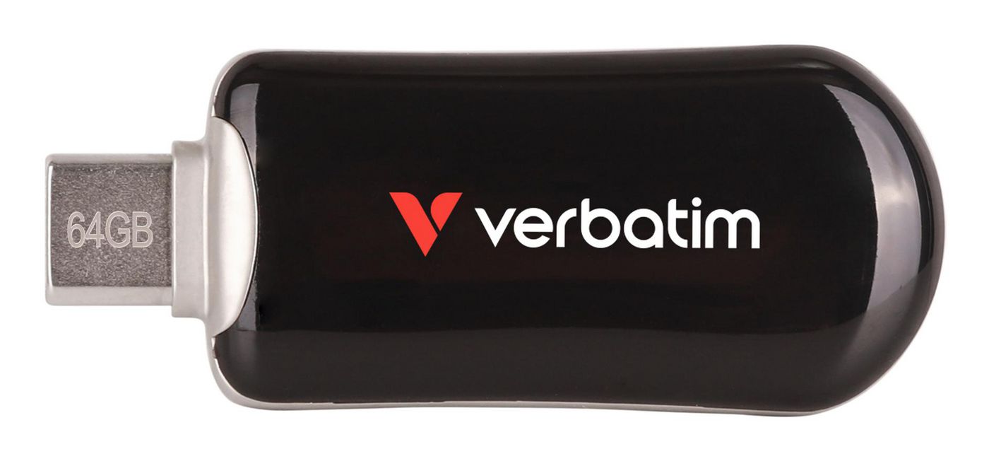 Verbatim 30224 USB-C Flash Drive 64GB Black – USB 3.2 Gen 1 Capless