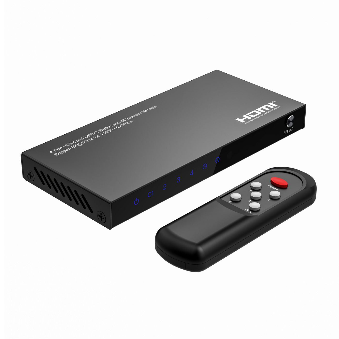 MicroConnect MC-USBCHDMISWITCH0401-8K AV Switch – 4x1 USB-C & HDMI 8K UHD Remote