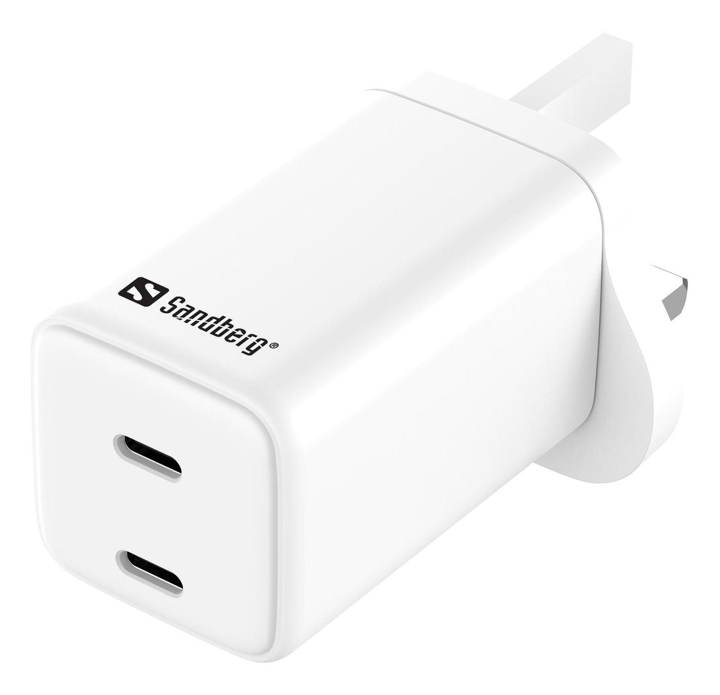 Sandberg 441-62 AC Charger Dual USB-C PD65W UK – Fast Charging Adapter
