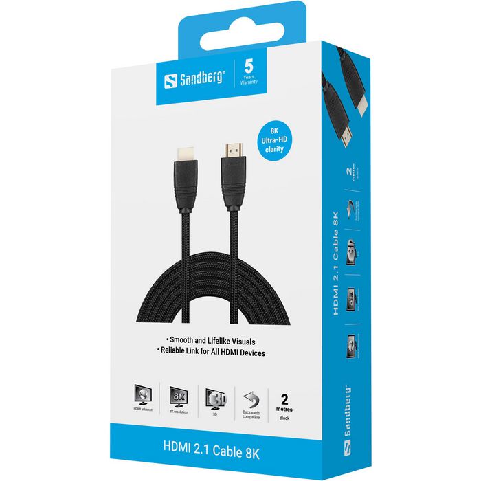 Sandberg 509-14 HDMI 2.1 Cable 8K – 2m Ultra High Speed Black
