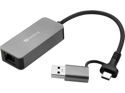 Sandberg 136-68 USB-C/A 2.5 GbE RJ45 Adapter – High-Speed Ethernet, Grey