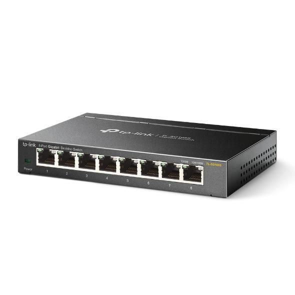 TP-Link TL-SG108S 8-Port Gigabit Desktop Network Switch – Steel, Plug & Play
