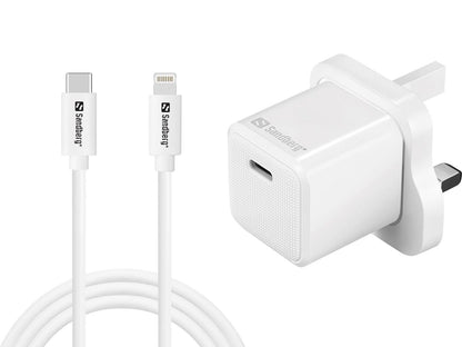 Sandberg 441-64 USB-C AC 20W Charger UK Plug with 1m Lightning Cable