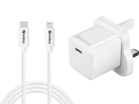 Sandberg 441-64 USB-C AC 20W Charger UK Plug with 1m Lightning Cable