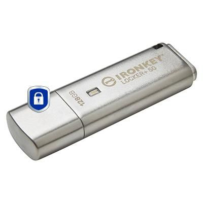 Kingston IKLP50/128GB USB Flash Drive – 128GB, AES 256-bit Encryption, Silver