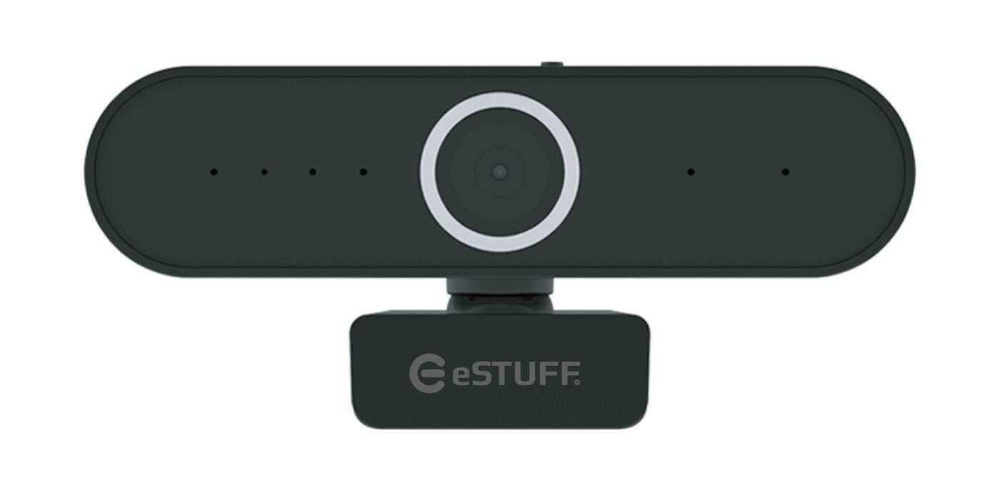 eSTUFF GLB246250 HD Webcam – 2MP 1080p, Privacy Shutter, Dual Microphones, Black