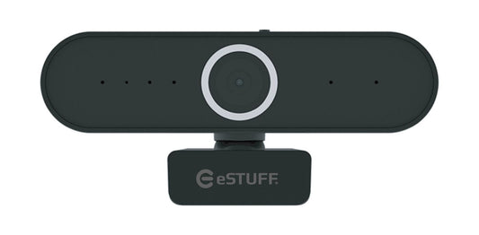 eSTUFF GLB246250 HD Webcam – 2MP 1080p, Privacy Shutter, Dual Microphones, Black