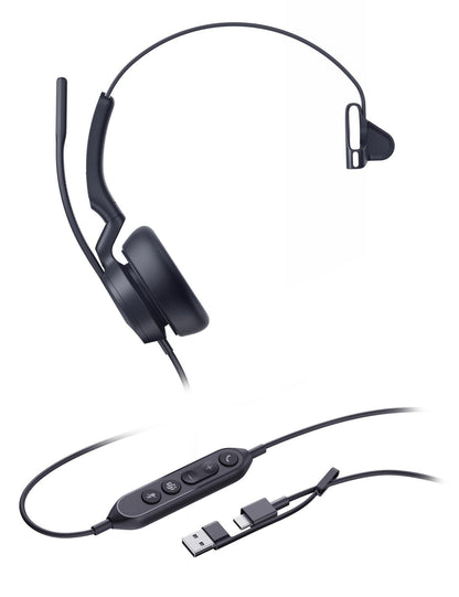 Yealink 1308184 Mono Headset – USB-C/A Wired Office Call Centre AI Noise Cancelling