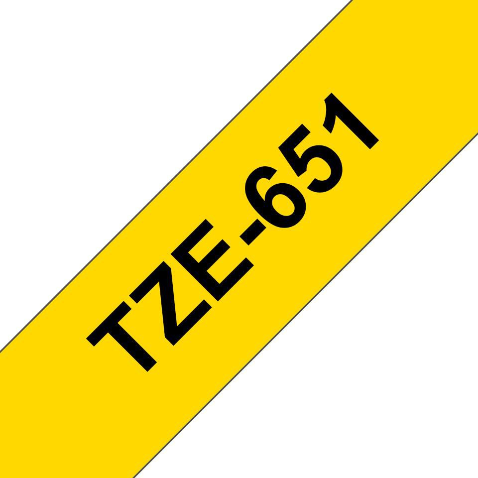 Brother TZE-651 Label Making Tape – 24mm Black on Yellow Laminated
