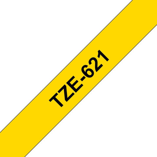 Brother TZE621 Label Making Tape – 9mm Black on Yellow Laminated 8m