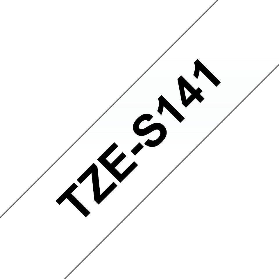 Brother TZE-S141 Label Making Tape – Black on Clear, 18mm x 8m, Extra Strength