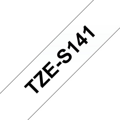 Brother TZE-S141 Label Making Tape – Black on Clear, 18mm x 8m, Extra Strength