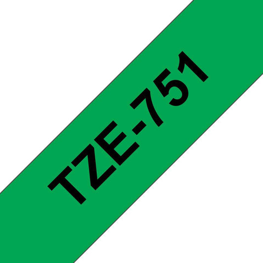 Brother TZE751 Label Making Tape – 24mm Black on Green Laminated 8m