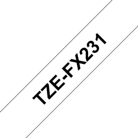 Brother TZEFX231 Label Tape – 12mm Black on White Flexible ID, 8m
